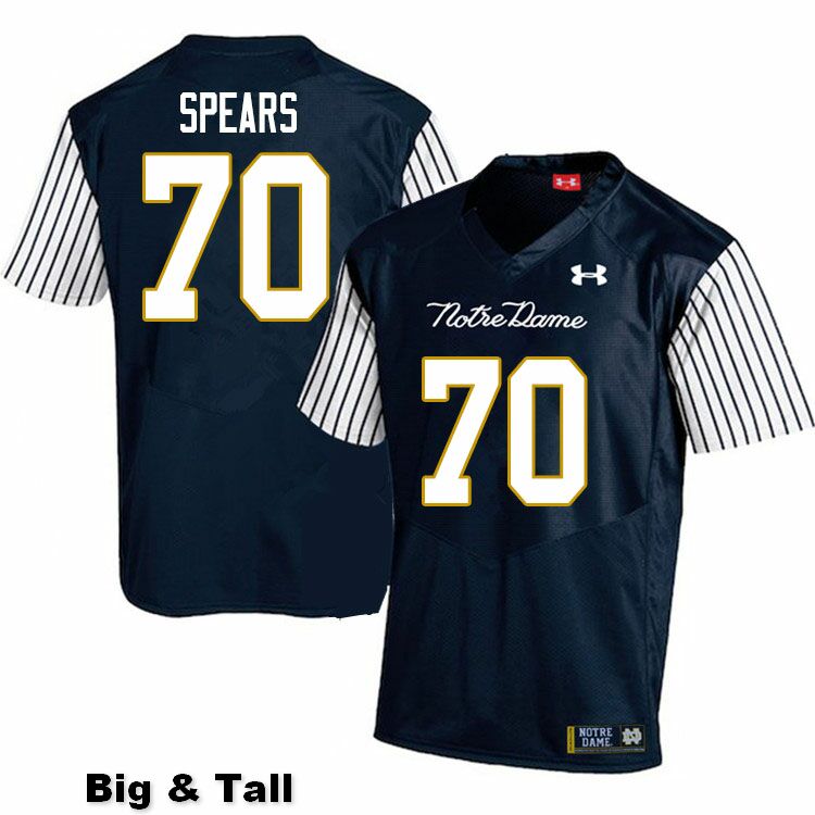 Men's NCAA Notre Dame Fighting Irish #70 Hunter Spears Stitched College Under Armour Authentic Navy Big & Tall Alternate Football Jersey EO10L68VO